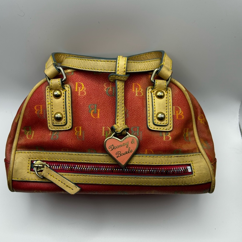Vintage Dooney & Bourke Bag Crayon Hearts Pink Mini Bowler Purse.